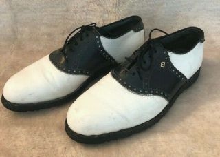 Vintage White Black Mens Footjoy Classics Leather Spikeless Golf Shoes Size 9 D
