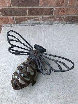 Stunning Vintage Cast Iron Glass Fly Candle Holder Home Decor
