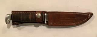 Vintage Case XX USA Fixed Blade Sheath Hunting Knife Stacked Leather Handle 2