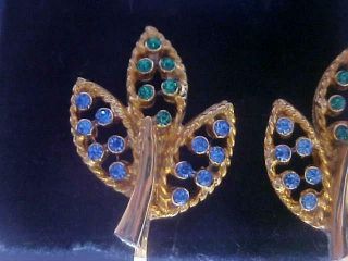 Vintage Crystal Leaf Earrings Jean Paris Green Blue (jean Louis Scherrer Paris)