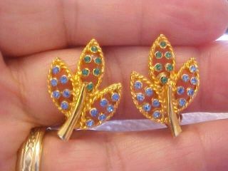 Vintage Crystal Leaf Earrings JEAN PARIS Green Blue (Jean Louis Scherrer Paris) 2