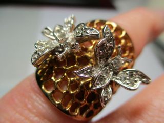 Sterling Silver Vintage Panetta Vermeil Cubic Zirconia Butterfly Ring Size 5.  5