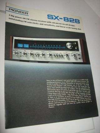 Vintage 1972 Pioneer Sx - 828 Brochure Am/fm Stereo Receiver