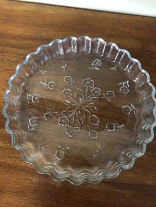Vintage Anchor Hocking Clear Glass " Savannah  Floral 10 " Tart - Quiche - Pie Dish