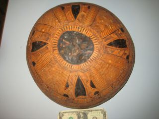 TRIBAL BOWL / WALL ART Antique Vintage Hand Carved Wood Burned Design Gourd 2