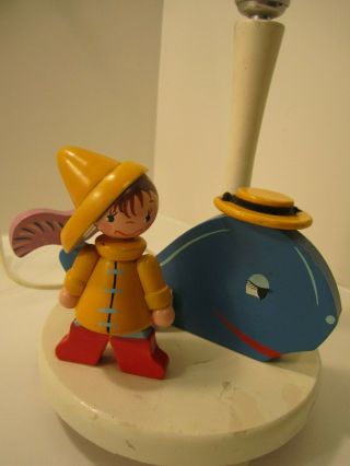Vintage Whimsical Whale And Fisherman Nursery Wooden Lamp/night Light