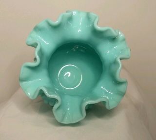 Vintage Fenton Turquoise Hobnail Rose Bowl Ruffle Vase 4 1/4 