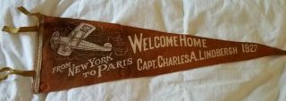 1927 Charles Lindbergh Pennant " Welcome Home From Ny To Paris "