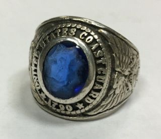 Vintage United States Coast Guard Kinney Sterling Silver Class Ring Size 9.  75