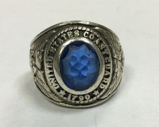 Vintage United States Coast Guard Kinney Sterling Silver Class Ring Size 9.  75 2