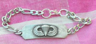 Vintage Sterling Silver Us Army Jump Wings Id Bracelet 8  615
