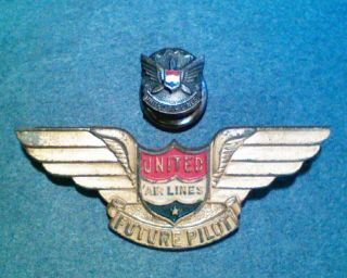 Vintage United Airlines Sterling Service Pin & Metal " Future Pilot " Wings Pin