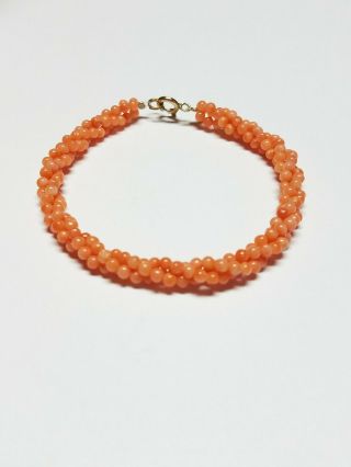 Vintage Coral Twisted Braided Bead 14k Gf Clasp 7.  5 " Bracelet