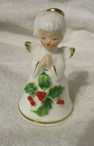Vintage Napco Praying Angel Christmas Holly Berry Bell