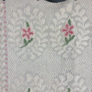 Vintage Penneys White Pink Floral Chenille Bedspread Full/Double Size // Flawed 2