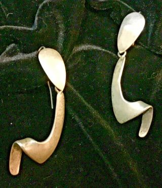 Vtg Long 925 Signed Taxco Td Abstract Moderist Dangle Pierced Earrings 2 3/4”