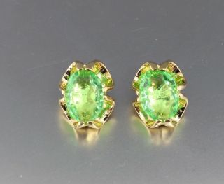 Vintage 60’s Green Crystal Glass Rhinestone Bead Clip Earrings