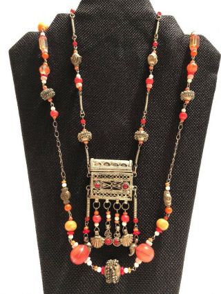 Vintage Bohemian Orange Necklace Set