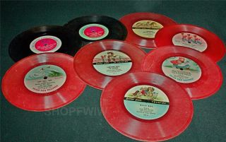 8 Vintage Red Vinyl 45 Rpm Children’s Records Peter Pan And Merry - Go - Round