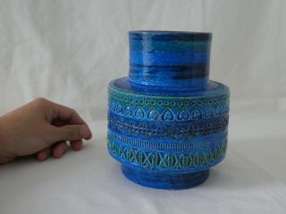 Vintage Italian Art Pottery Vase By Aldo Londi For Bitossi Rimini Blue