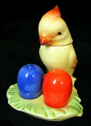 Vintage Figural Table Set - Jam Jar Bird On Nest With S&p Shaker Eggs - 6917