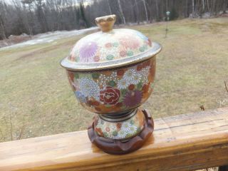 Vintage Oriental Japanese Porcelain Bowl Vase Urn W/ Inside Decoration Flowers