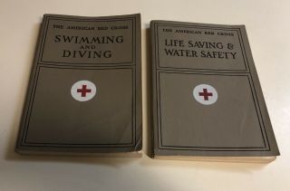 2 Vintage American Red Cross Books Swimming & Diving Life Saving & Water Safety