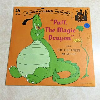 1966 Walt Disney Vintage 45 Rpm Record " Puff The Magic Dragon "