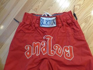 RARE VINTAGE BURTON ANALOG red snowboard pants w stars in the side zipper vents 2
