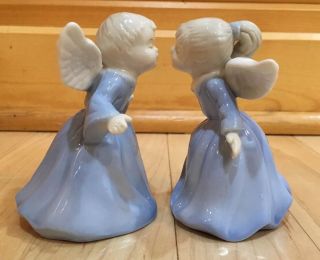 Vintage Kissing Angels Boy & Girl Figurines Bells Mid Century Modern Japan