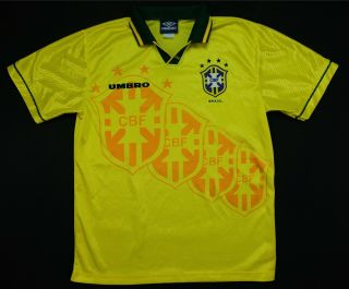 Rare Vintage Umbro Brasil Brazil Cbf Big Logo Jersey 90s Soccer Football L