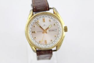 Vintage Gents Sicura / Breitling Gold Tone Wristwatch Automatic Leather Strap