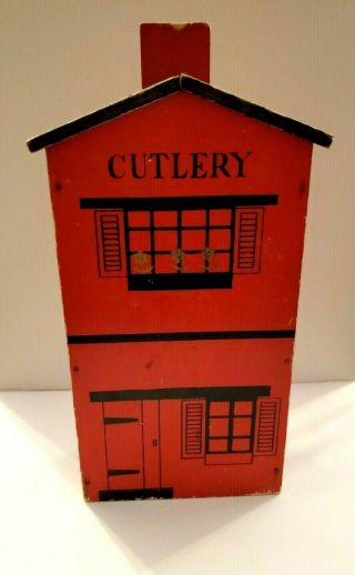 Vintage Wood Knife Block Wall Mount Counter Sitter Red House Cutlery Kitchy 50 