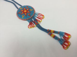 Vintage Native American Necklace Bolo Seed Bead Medallion Indian Starburst