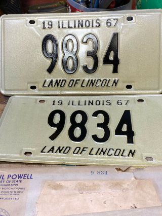 Vintage 1967 Illinois matching pair Plates.  Never Installed.  With Envelope. 2