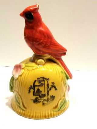 Vintage Ceramic Red Cardinal Bell Mississippi Made By Dixie In Japan.