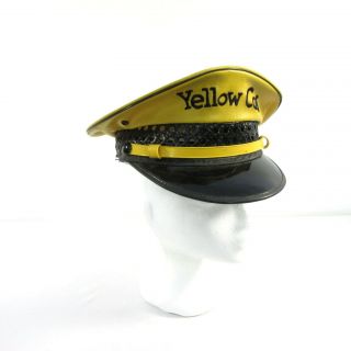 Vintage Yellow Cab Co Taxi Hat Cap Vinyl And Wicker Lancaster Brand Size 7 5/8