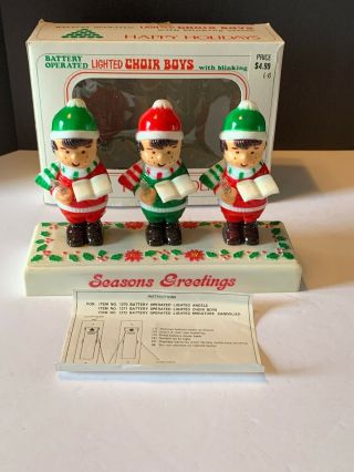 Vintage Battery Operated Lighted Choir Boys Happy Holidays Christmas Plastic