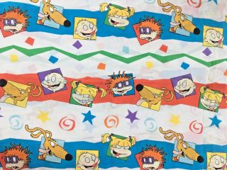 Vintage 1990s Nickelodeon Rugrats Bed Sheet Twin Craft Fabric -