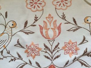 Vintage Doily Table Runner Dresser Scarf Cotton with Embroidered Birds Flowers 3