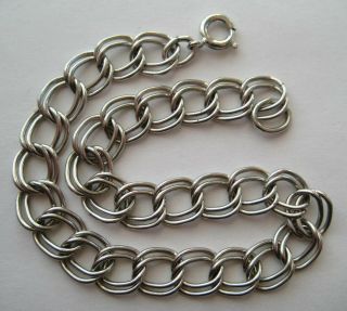Vintage Sterling Silver Starter Charm Bracelet Double Curb Links 8 " Long 11d