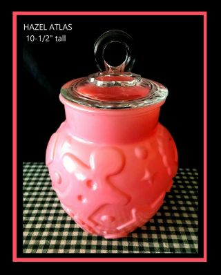 Vintage Pink Hazel Atlas Gingerbread Man Cookie Jar W/original Clear Glass Lid