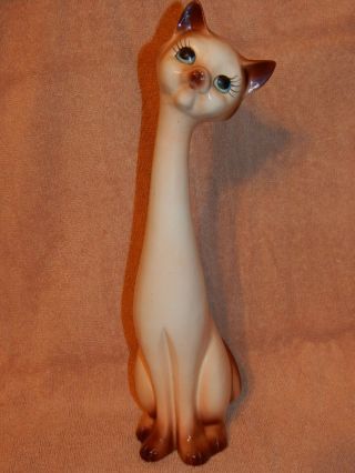 Vintage Ceramic Siamese Cat Mid - Century Figurine 14 " Long Neck