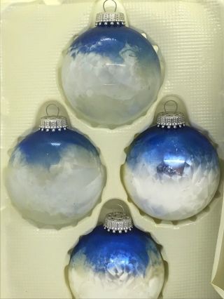 Vintage Christmas By Krebs 4 Sky - Clouds - Ball Bulb Glass Ornaments Unique Set