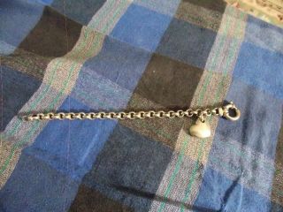 Vintage Milor Sterling Silver 925 Rolo Link Heart Bracelet 25.  8 Grams 7.  5 " Vg