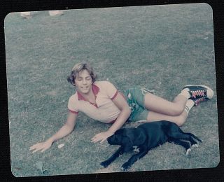 Vintage Photograph Little Boy Laying In Grass With Cute Puppy Dog