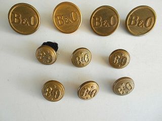 10 Vintage B&o Railroad Uniform Buttons 2 Sizes Different Designs Brass