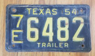 Vintage 1954 Texas Trailer License Plate 7e 6482