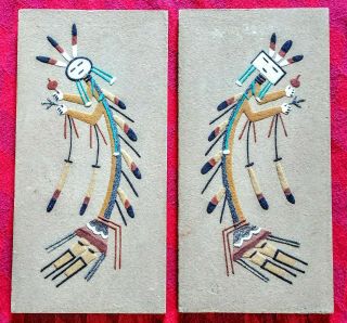 2 Vintage Navajo Native American Sand Paintings Rainbow By S.  Dailey 6 " X 12 "