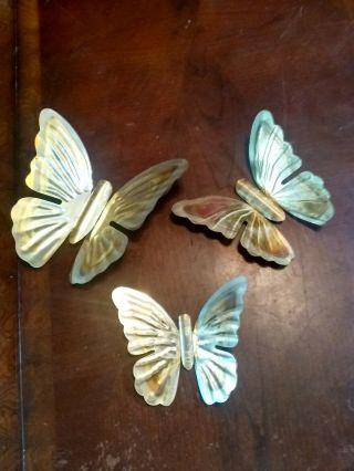 3 Home Interiors Homco Vintage Brass Tin Metal Butterflies Wall Decor Set Retro